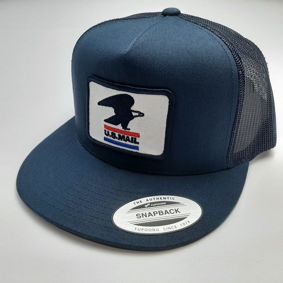 U.S. Mail Postal Service Flat Bill Embroidered Patch Mesh Snapback Hat Cap Blue - Picture 1 of 4